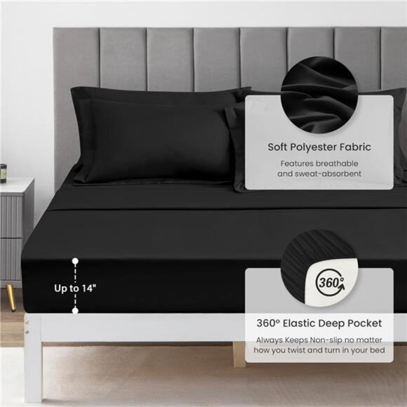 Full Comforter Set Black,7 Pieces Full Bed in a Bag, All Season Full Bedding Set - Picture 6 of 7